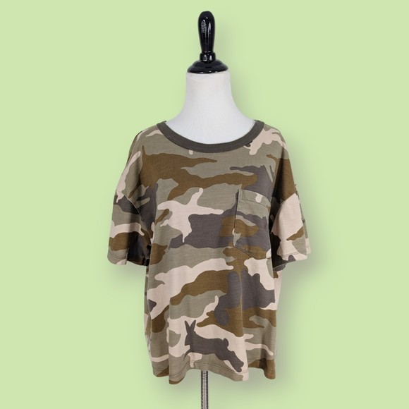 Madewell Women's Easy Crop Short Sleeve Tee in Cottontail Camo XL - Picture 1 of 6